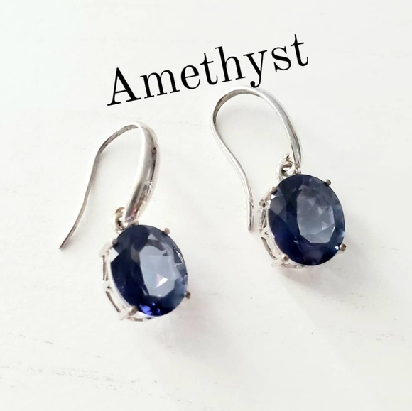 Amethyst and Sterling Silver Dangle Earrings - Picture 1 of 4